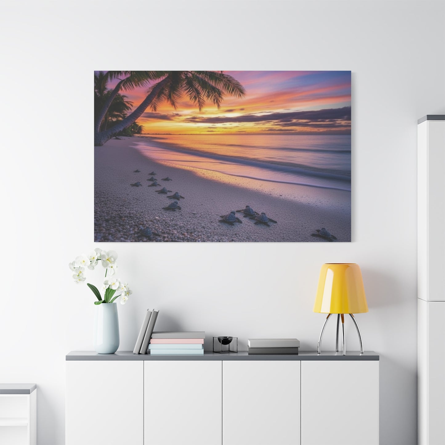 Sunset baby Turtles Canvas wall art - Nursery Beach Ocean