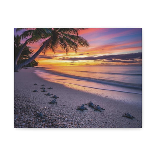 Sunset baby Turtles Canvas wall art - Nursery Beach Ocean