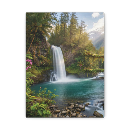 Turquoise Tropical Waterfalls Canvas wall art Stretched, 1.25"