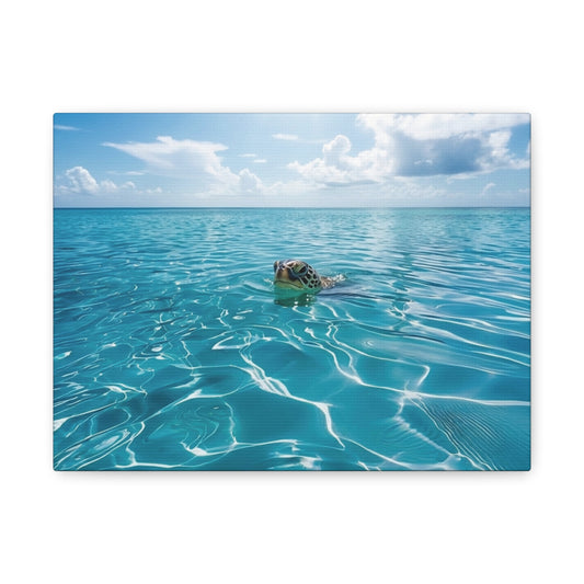 Blue crystal Sea with Turtle Canvas Wall Art - Matte Stretched