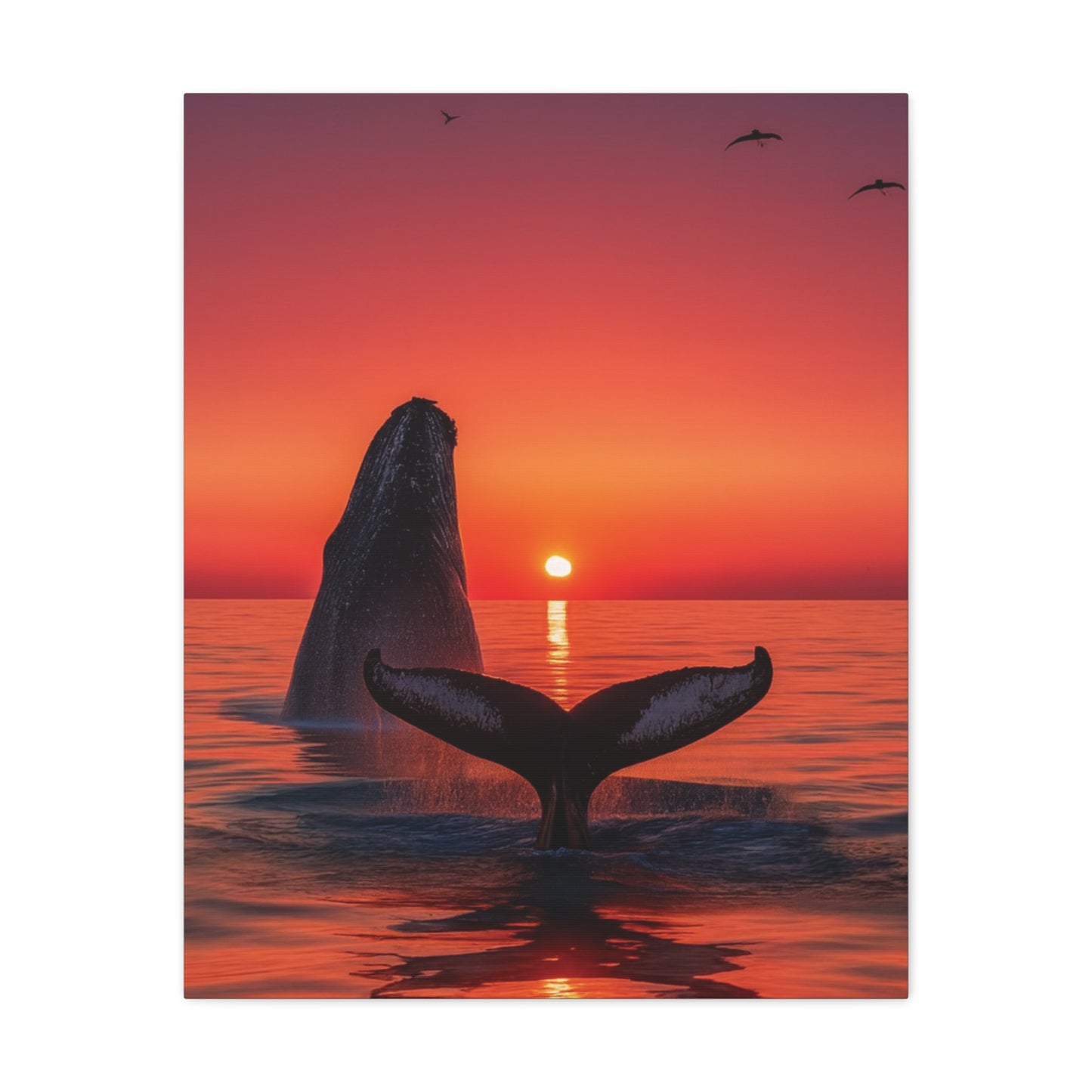 Humpback Whales Enjoying the Sunset Canvas Wall Art Print