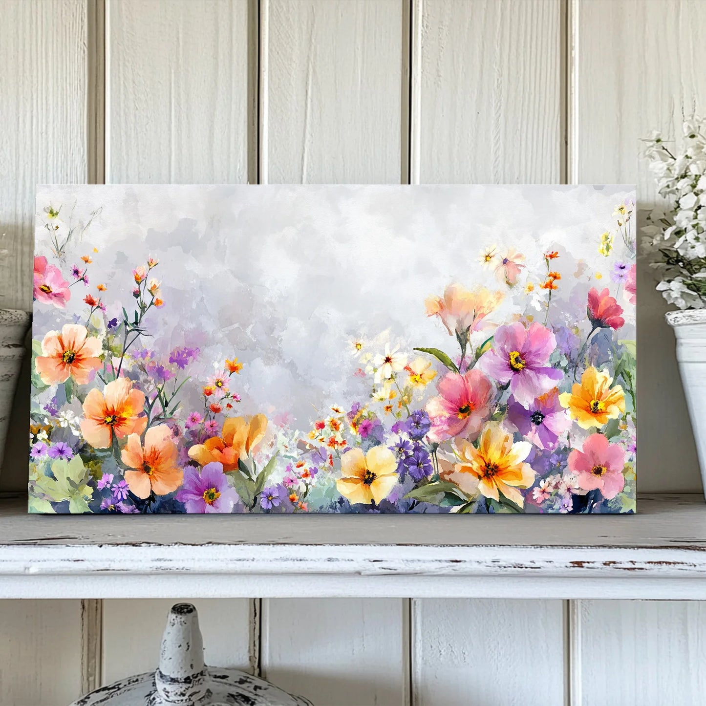 1PC Canvas Printed Stretch Frame Christmas Wall Decoration Flowers Still Life Watercolor Home Wall Art Christmas Gift