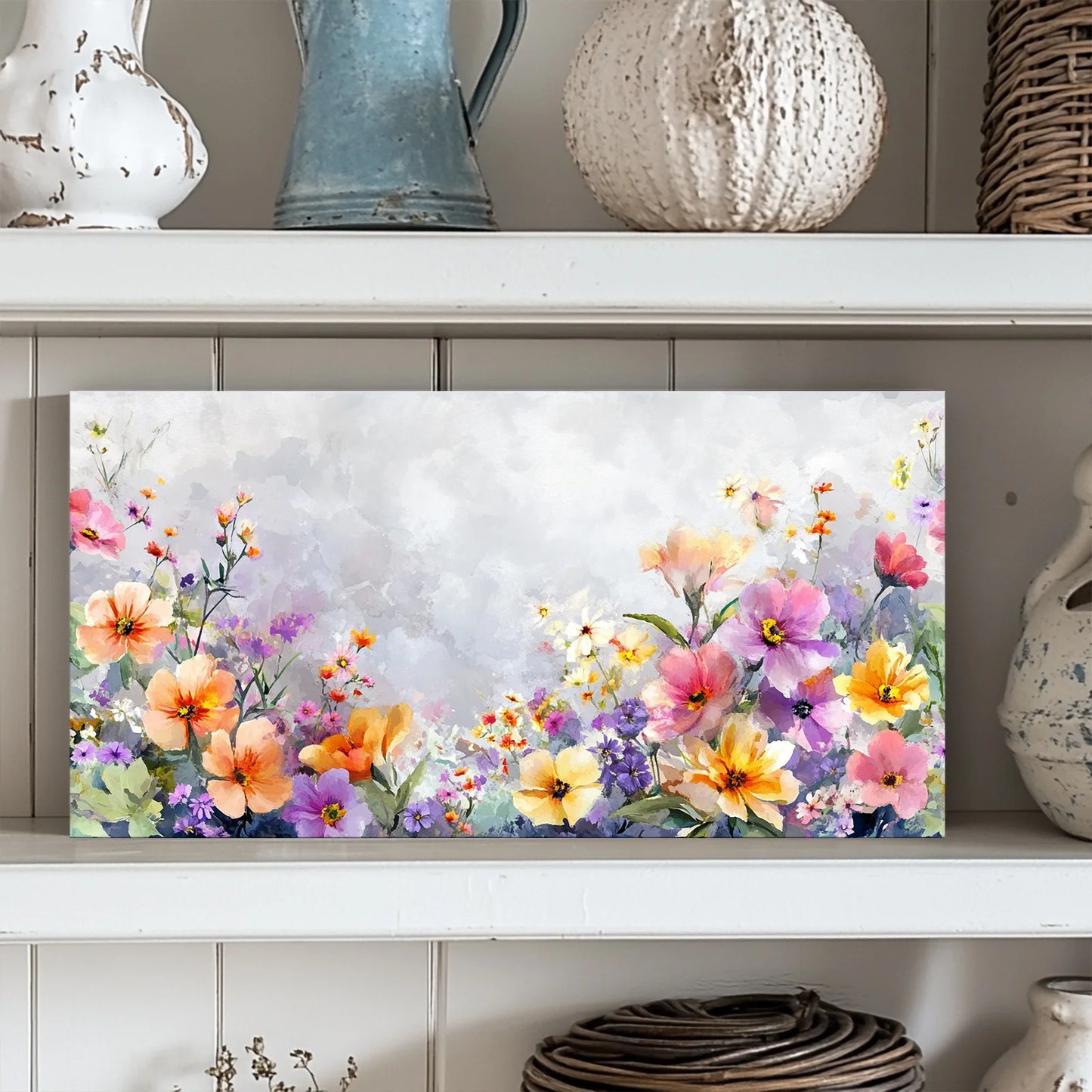 1PC Canvas Printed Stretch Frame Christmas Wall Decoration Flowers Still Life Watercolor Home Wall Art Christmas Gift