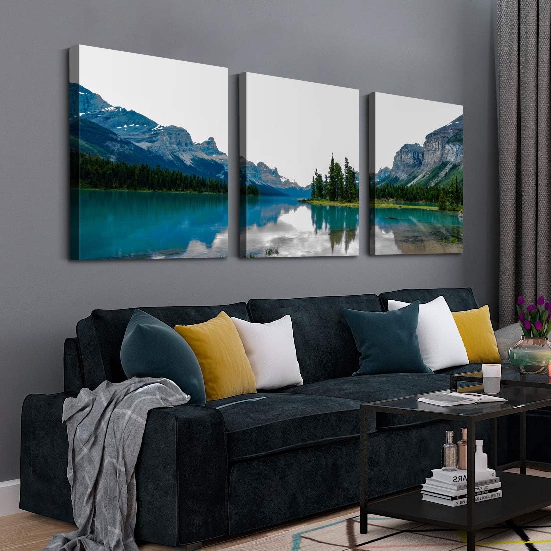 3-Panel Canvas Wall Art Prints Turquoise Lake Mountain Landscape 12"x16" Stretched Framed Canvas for Living Room Home