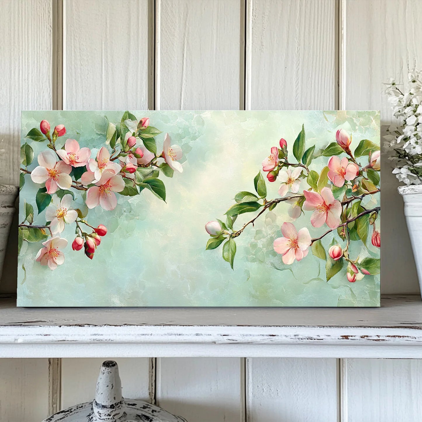 1PC Canvas Printed Stretch Frame Christmas Wall Decoration Flowers Still Life Watercolor Home Wall Art Christmas Gift