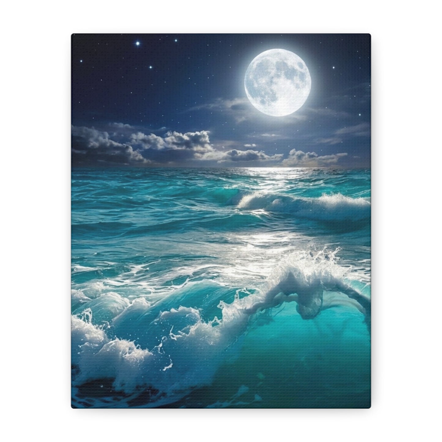 Tranquil Ocean Moonlight Canvas - Calming Blue Waves Wall Art for Bedroom