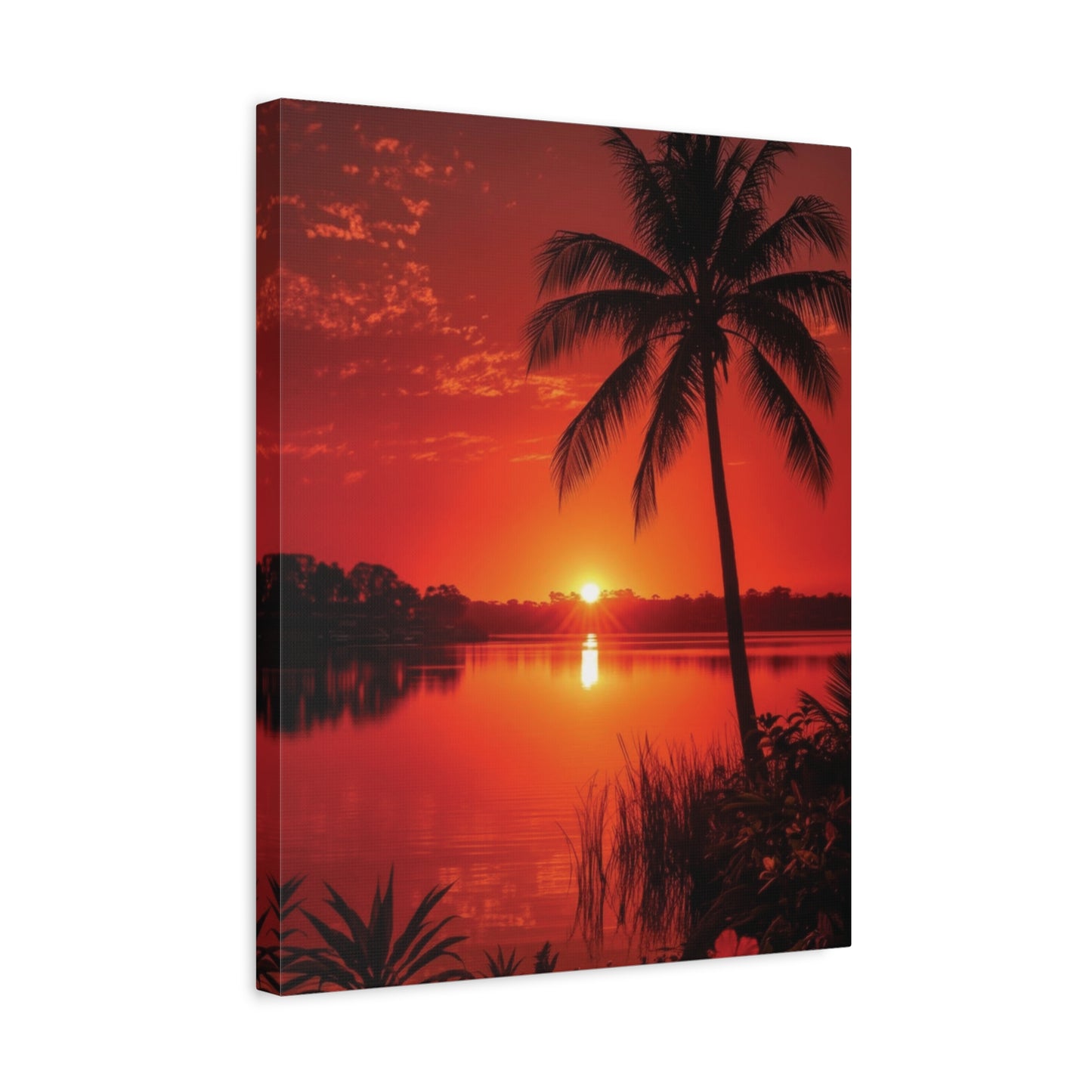 Coastal Red sunset over Ocean Canvas Wall Art - Matte Print