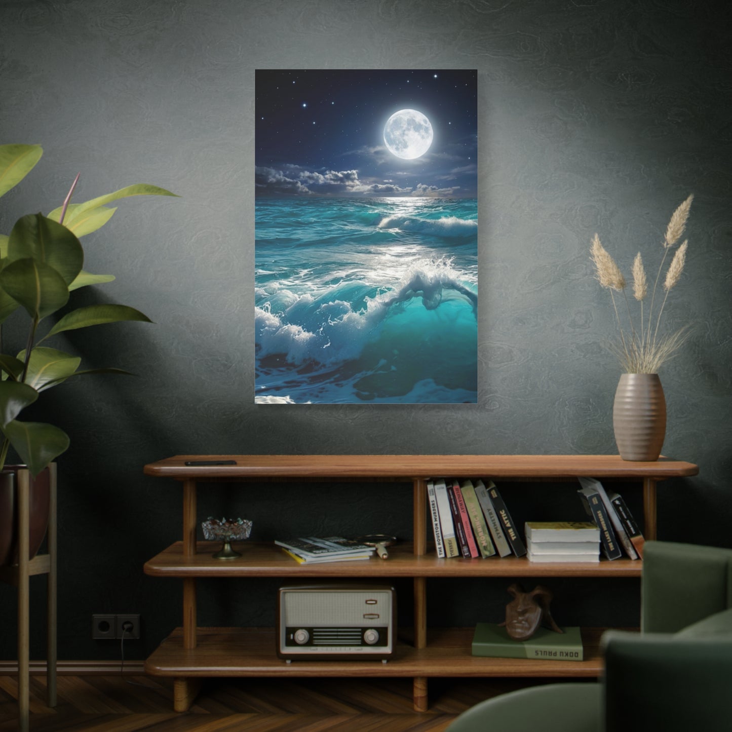 Tranquil Ocean Moonlight Canvas - Calming Blue Waves Wall Art for Bedroom