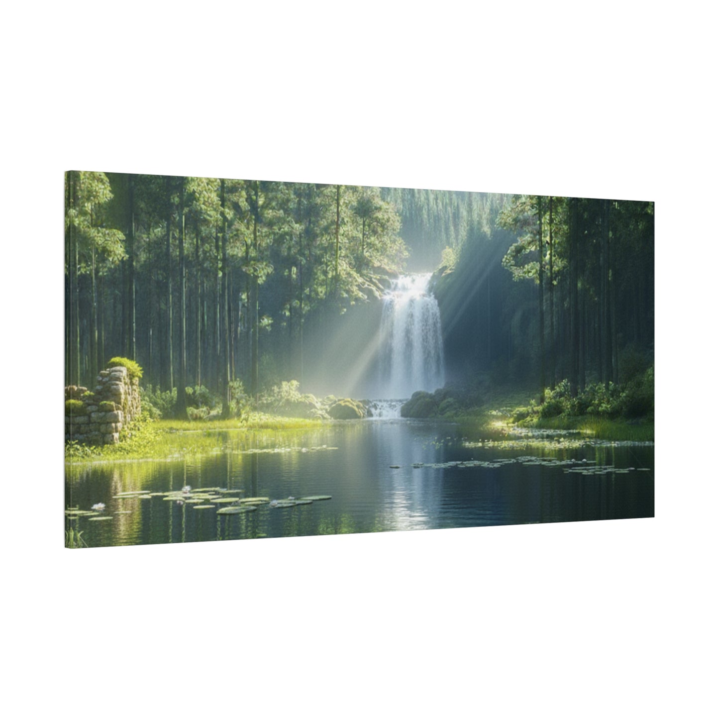 Tranquil Waterfalls in a Tropical Lush Green Forest Canvas Wall Art