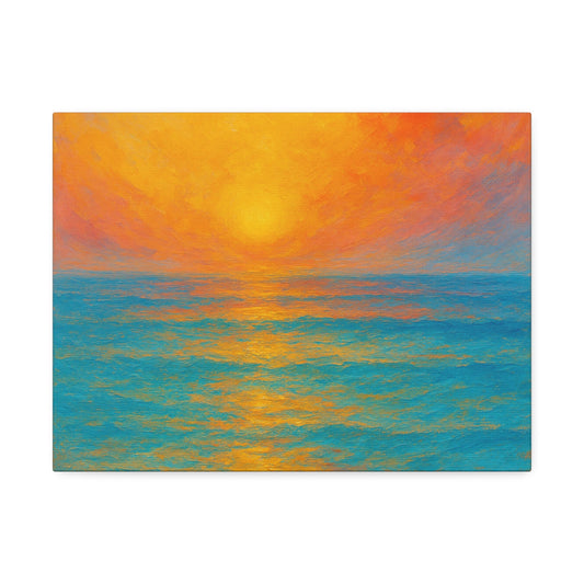 Vibrant abstract sunset canvas art with colorful ocean beach decor for living room and office wall display