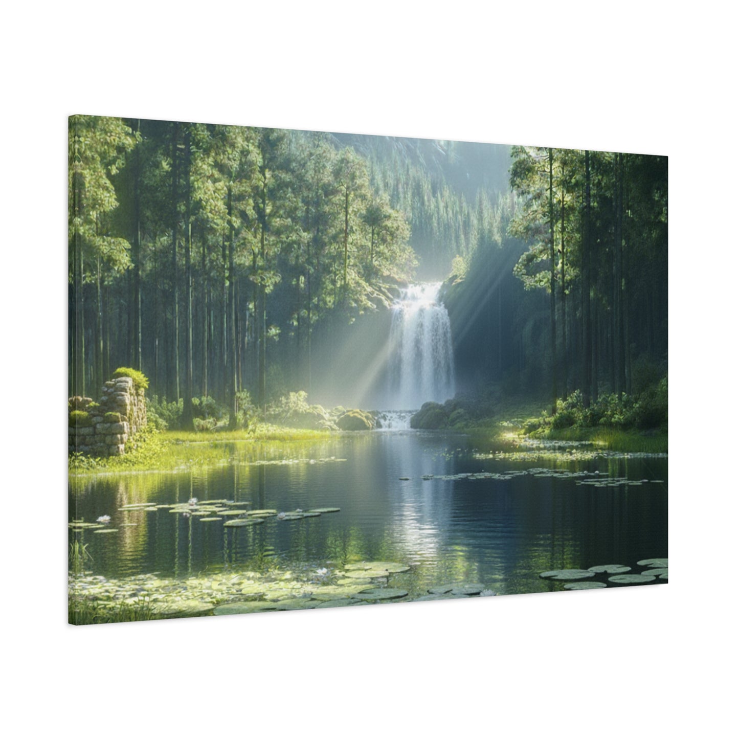 Tranquil Waterfalls in a Tropical Lush Green Forest Canvas Wall Art