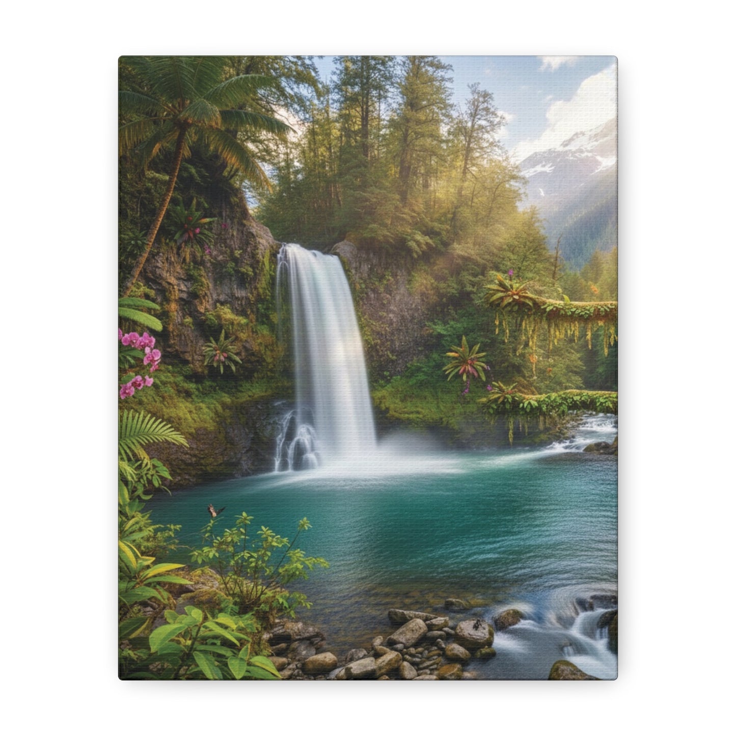 Turquoise Tropical Waterfalls Canvas wall art Stretched, 1.25"