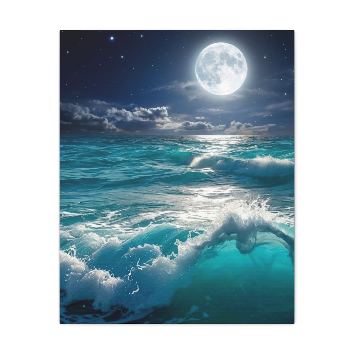 Tranquil Ocean Moonlight Canvas - Calming Blue Waves Wall Art for Bedroom