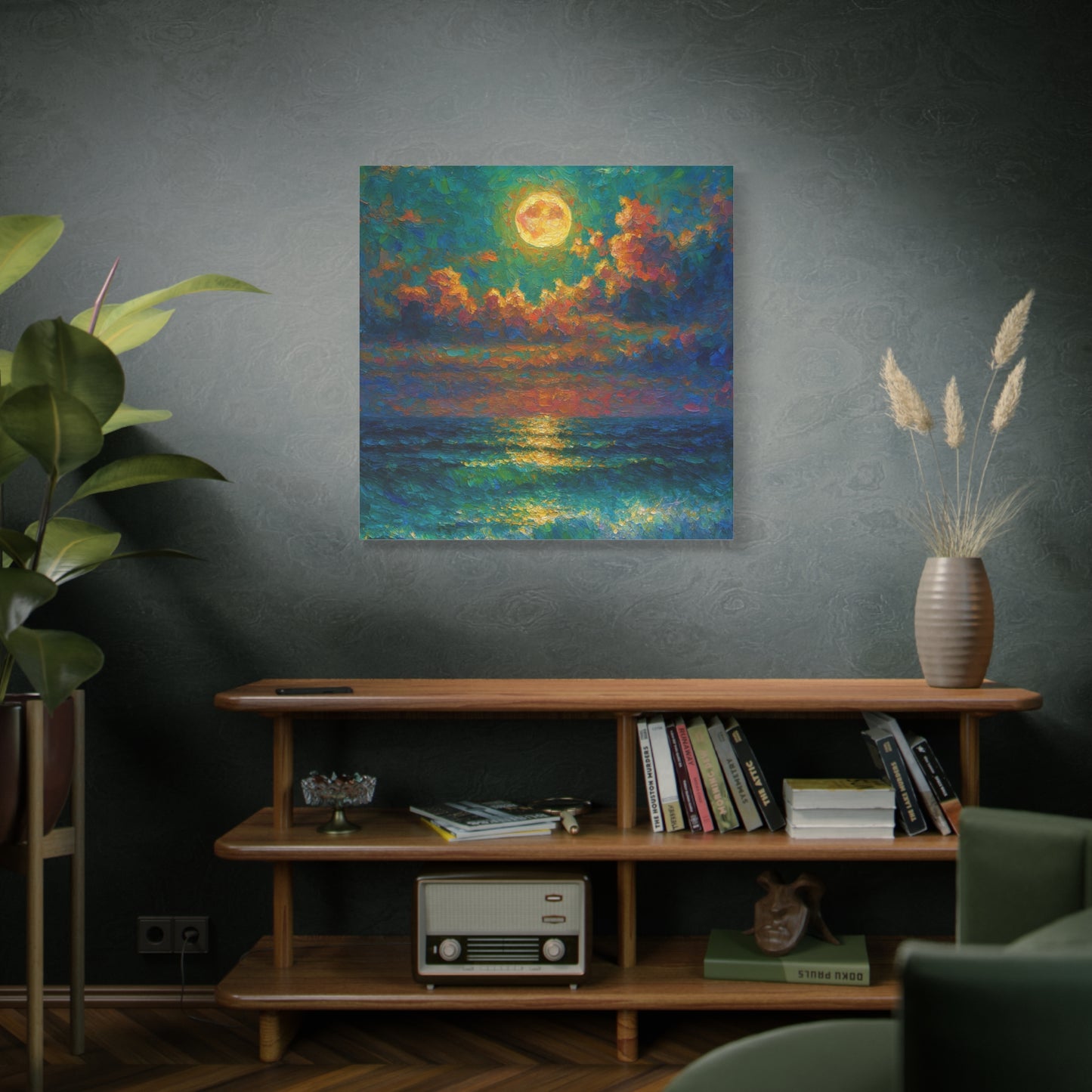 Calming Coastal Sunset Canvas - Peaceful Ocean Moonlight Wall Art for Bedroom