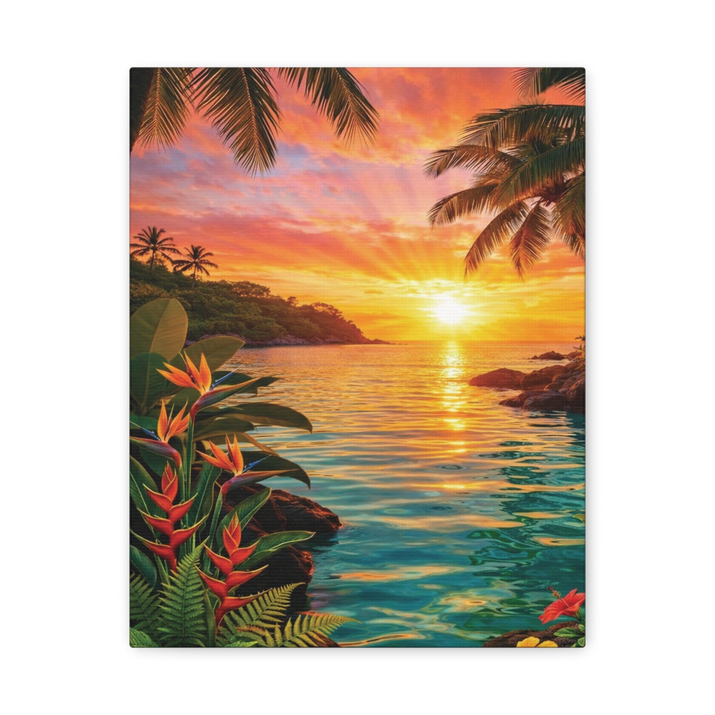 Tropical Sunrise over ocean Canvas Wall Art -  Matte Stretched Print