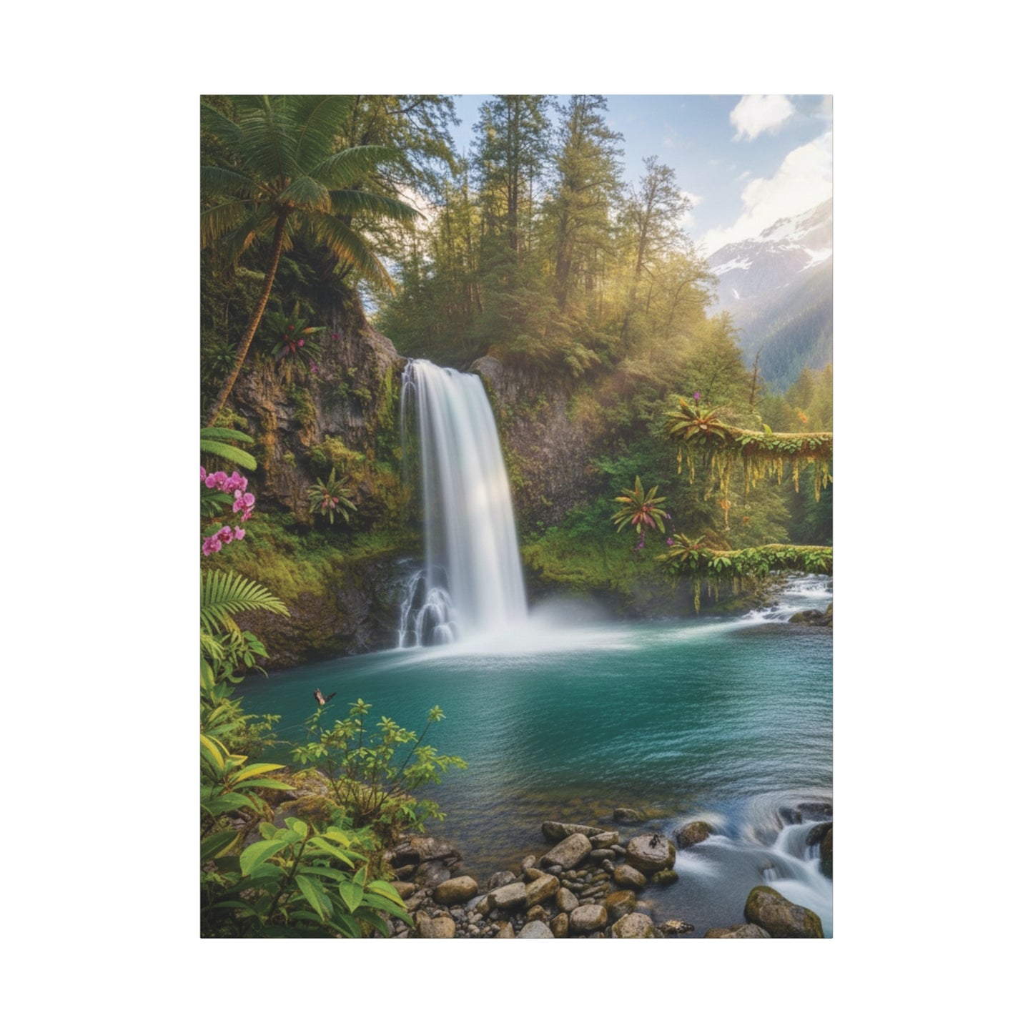 Turquoise Tropical Waterfalls Canvas wall art Stretched, 1.25"