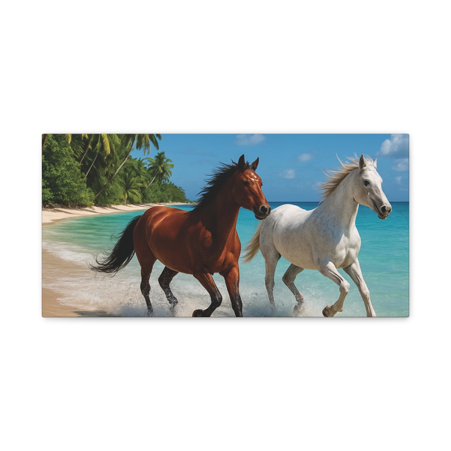 Horses Running free on Beach Canvas wall art - Matte Print