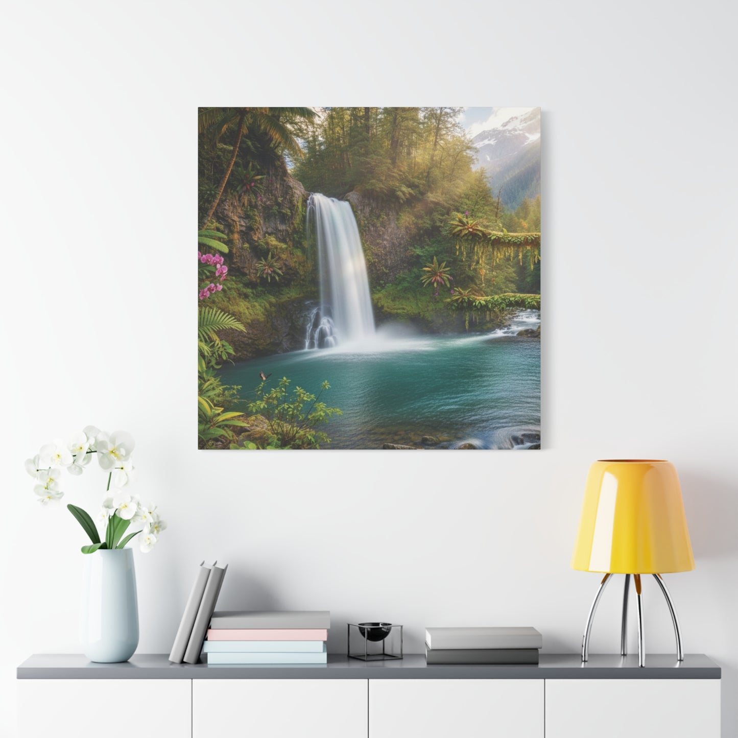 Turquoise Tropical Waterfalls Canvas wall art Stretched, 1.25"