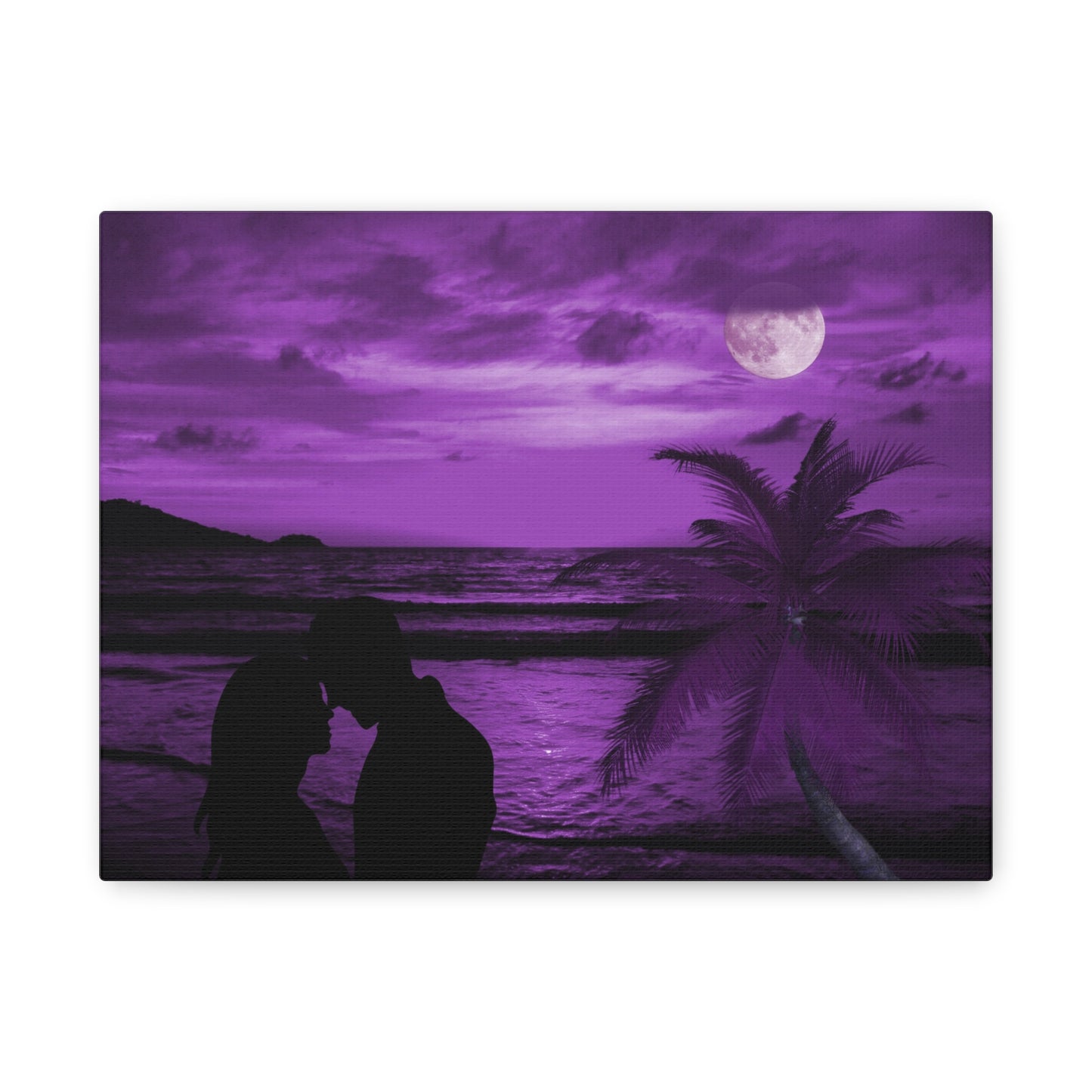 Romantic Beach Canvas - Purple Moonlight Couples Wall Art for Bedroom