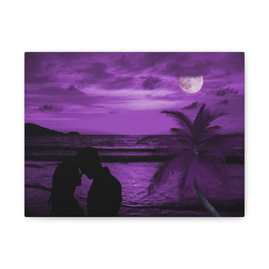 Romantic Beach Canvas - Purple Moonlight Couples Wall Art for Bedroom