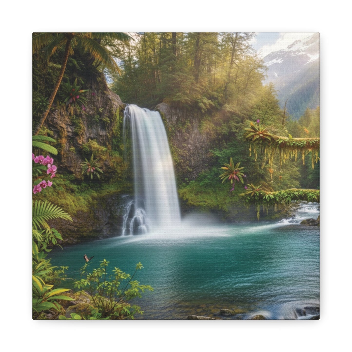 Turquoise Tropical Waterfalls Canvas wall art Stretched, 1.25"