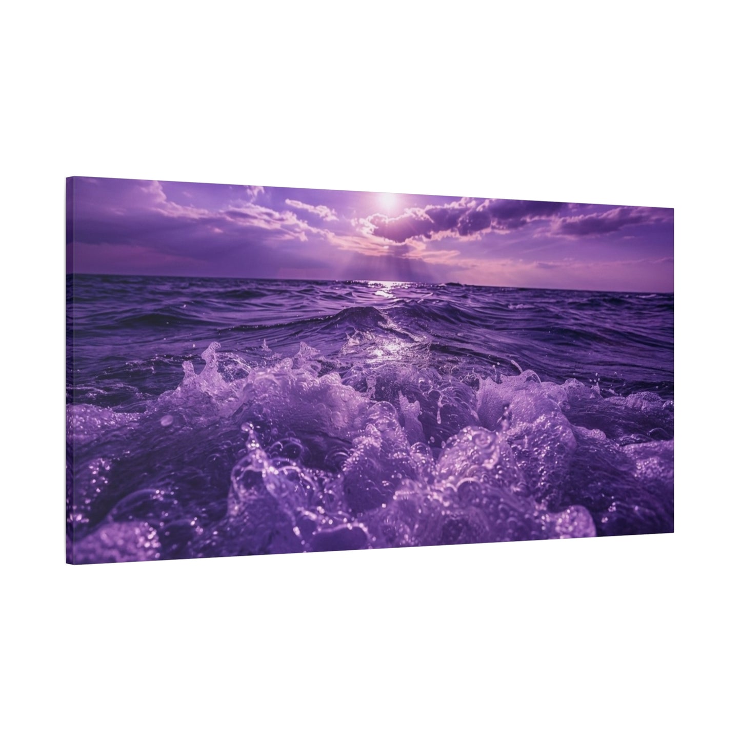 Romantic Purple Ocean Sunrise Matte Canvas Wall Art — Stretched 1.25"