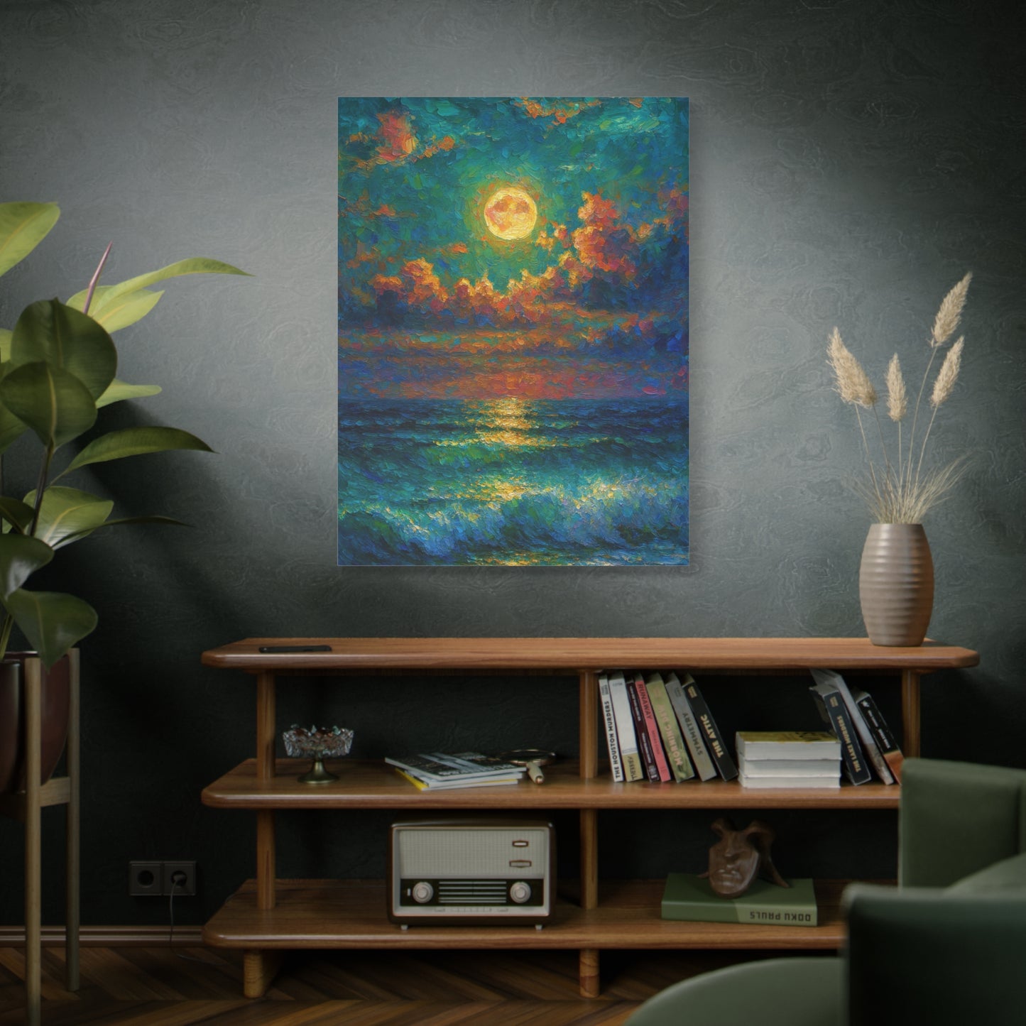 Calming Coastal Sunset Canvas - Peaceful Ocean Moonlight Wall Art for Bedroom
