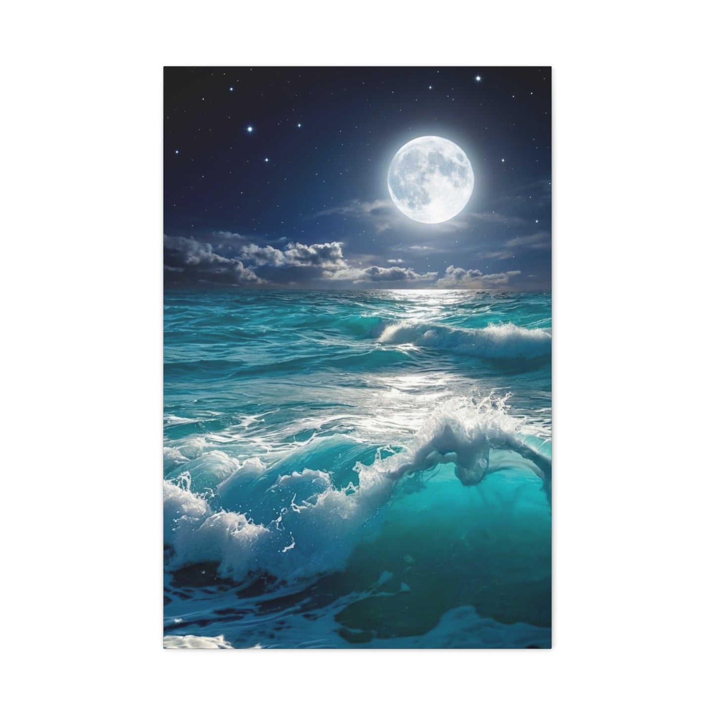 Tranquil Ocean Moonlight Canvas - Calming Blue Waves Wall Art for Bedroom