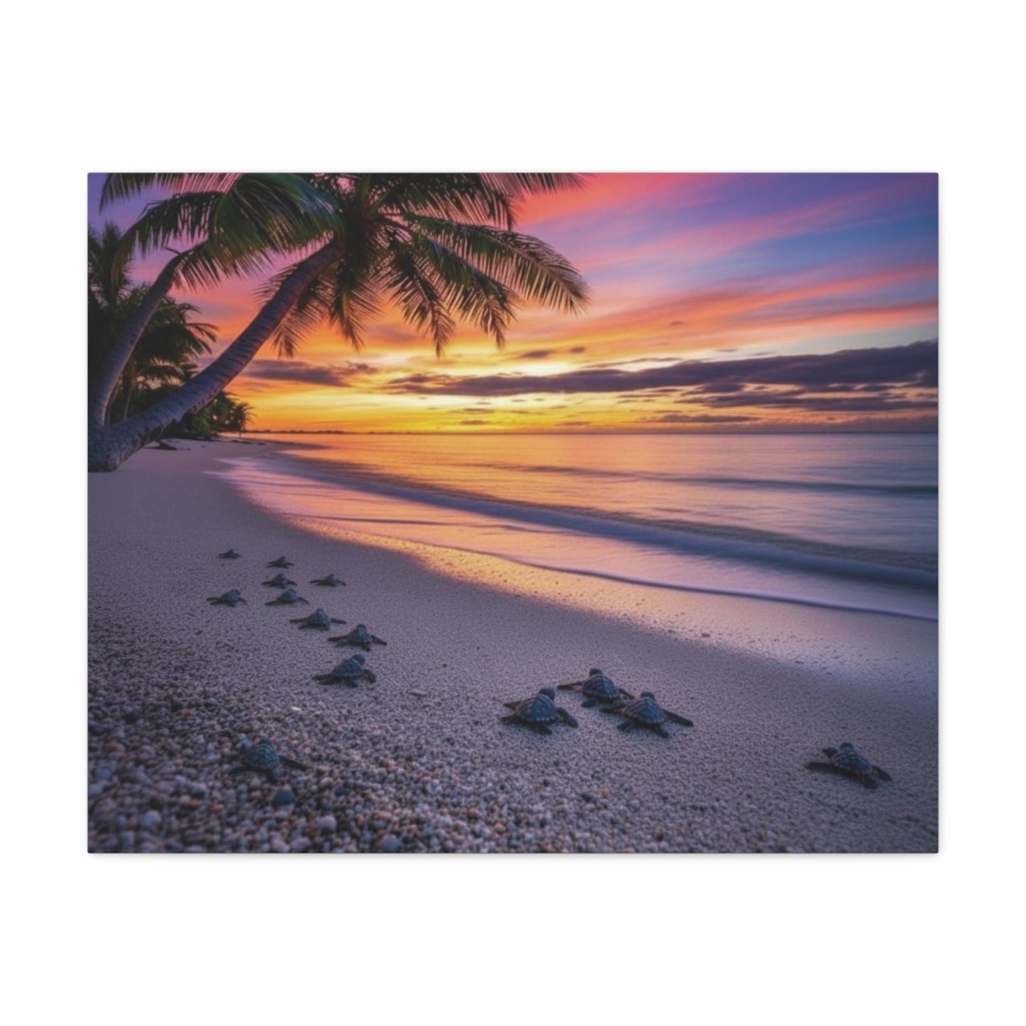 Sunset baby Turtles Canvas wall art - Nursery Beach Ocean