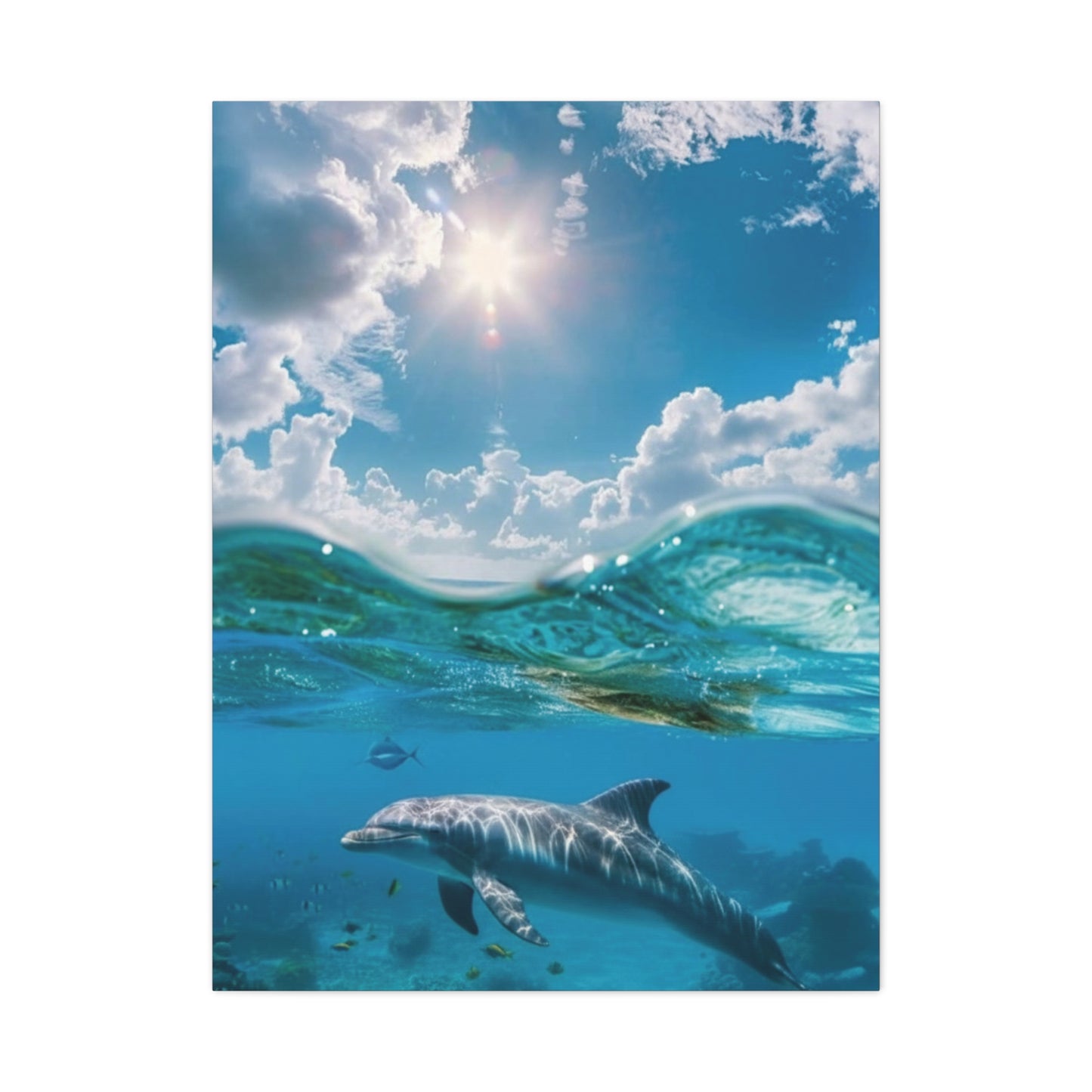 Underwater Dolphin at play Canvas Wall Art - Matte Stretched