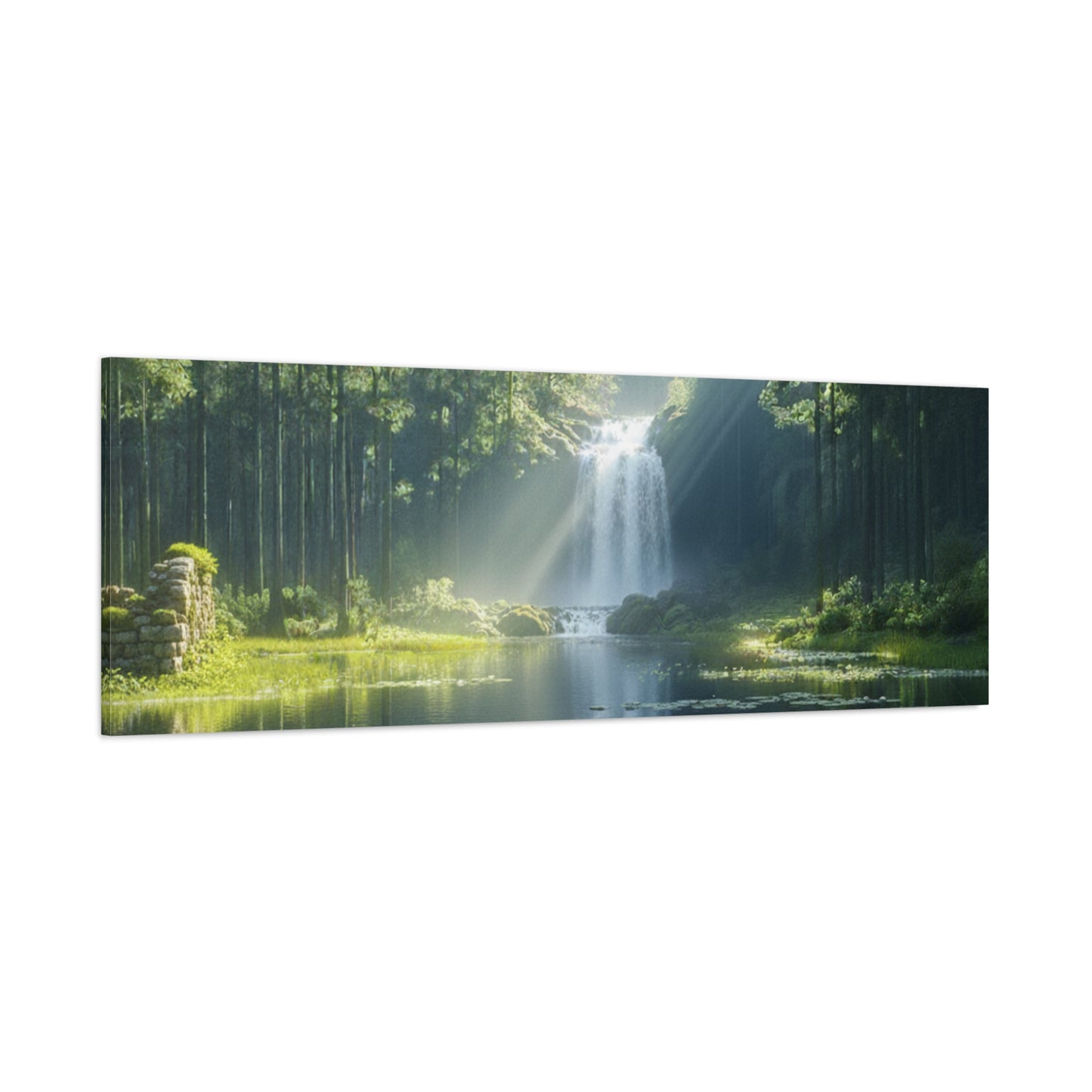Tranquil Waterfalls in a Tropical Lush Green Forest Canvas Wall Art