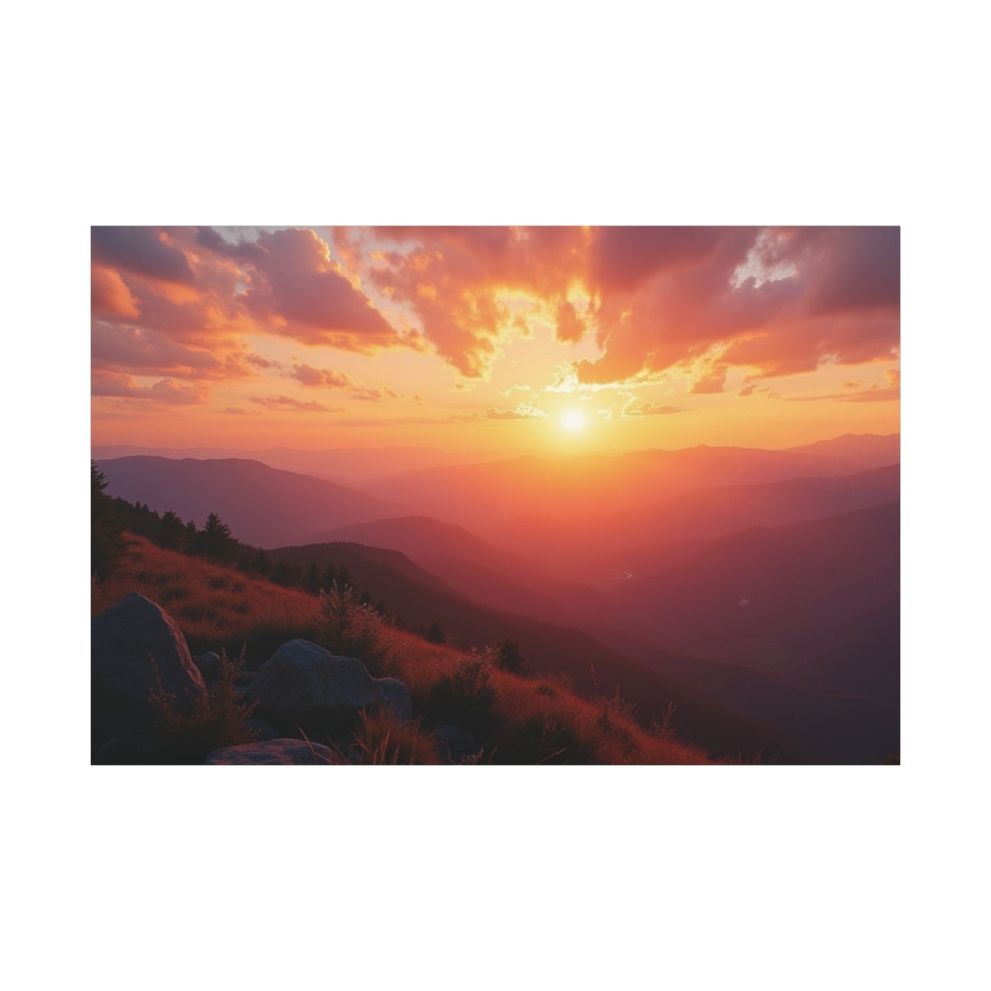 Peaceful Mountain Sunset Canvas - Calming Nature Wall Art for Living Room & Bedroom