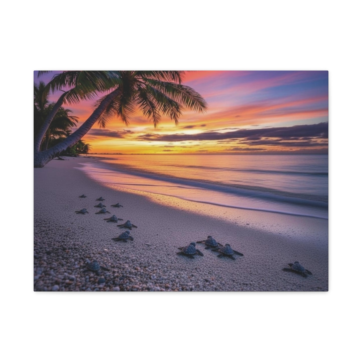 Sunset baby Turtles Canvas wall art - Nursery Beach Ocean