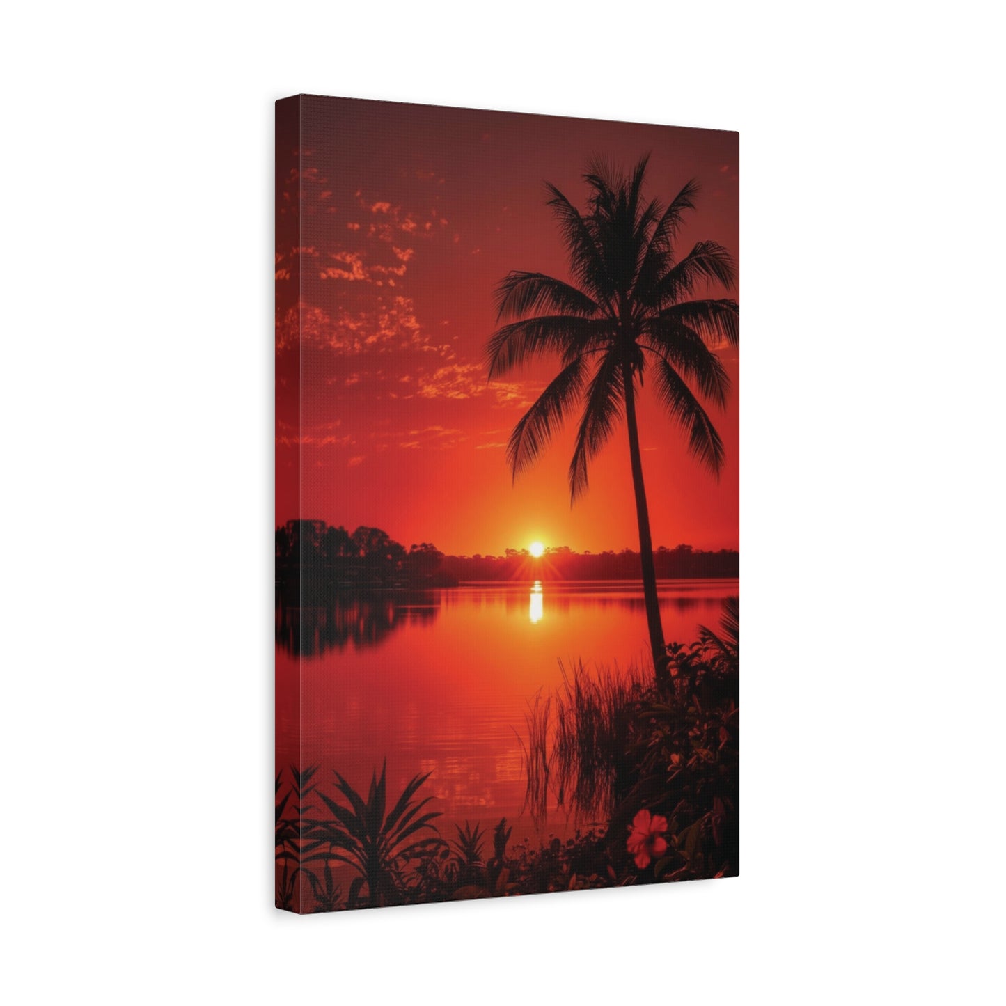 Coastal Red sunset over Ocean Canvas Wall Art - Matte Print
