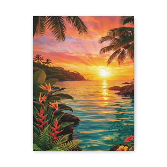 Tropical Sunrise over ocean Canvas Wall Art -  Matte Stretched Print