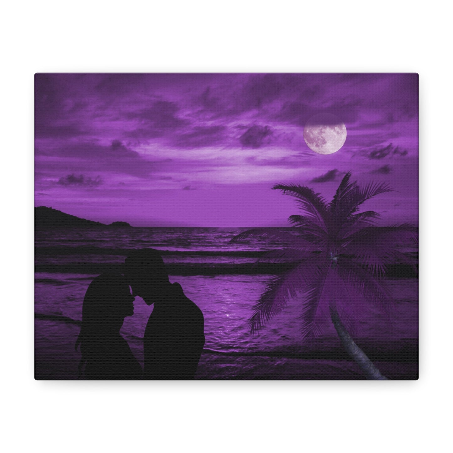 Romantic Beach Canvas - Purple Moonlight Couples Wall Art for Bedroom