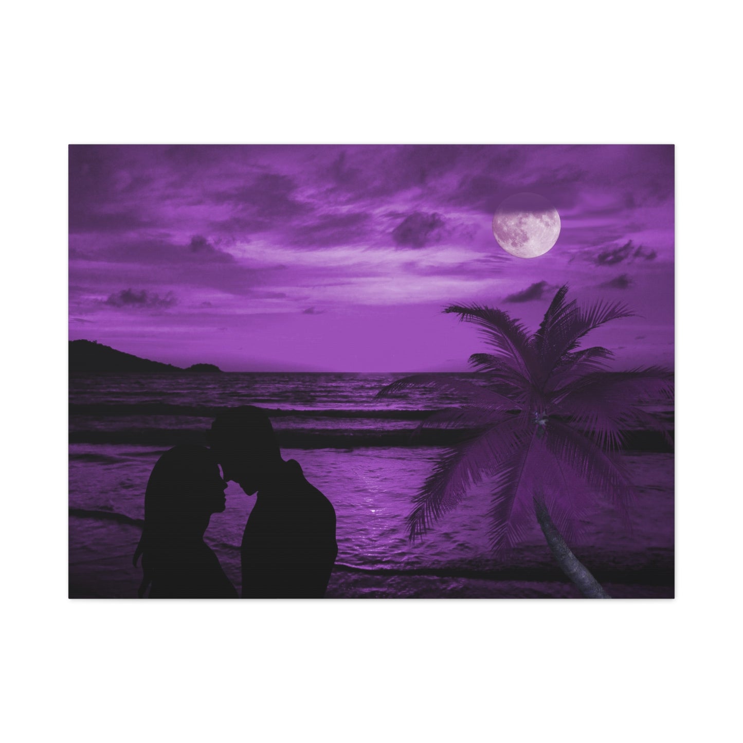 Romantic Beach Canvas - Purple Moonlight Couples Wall Art for Bedroom