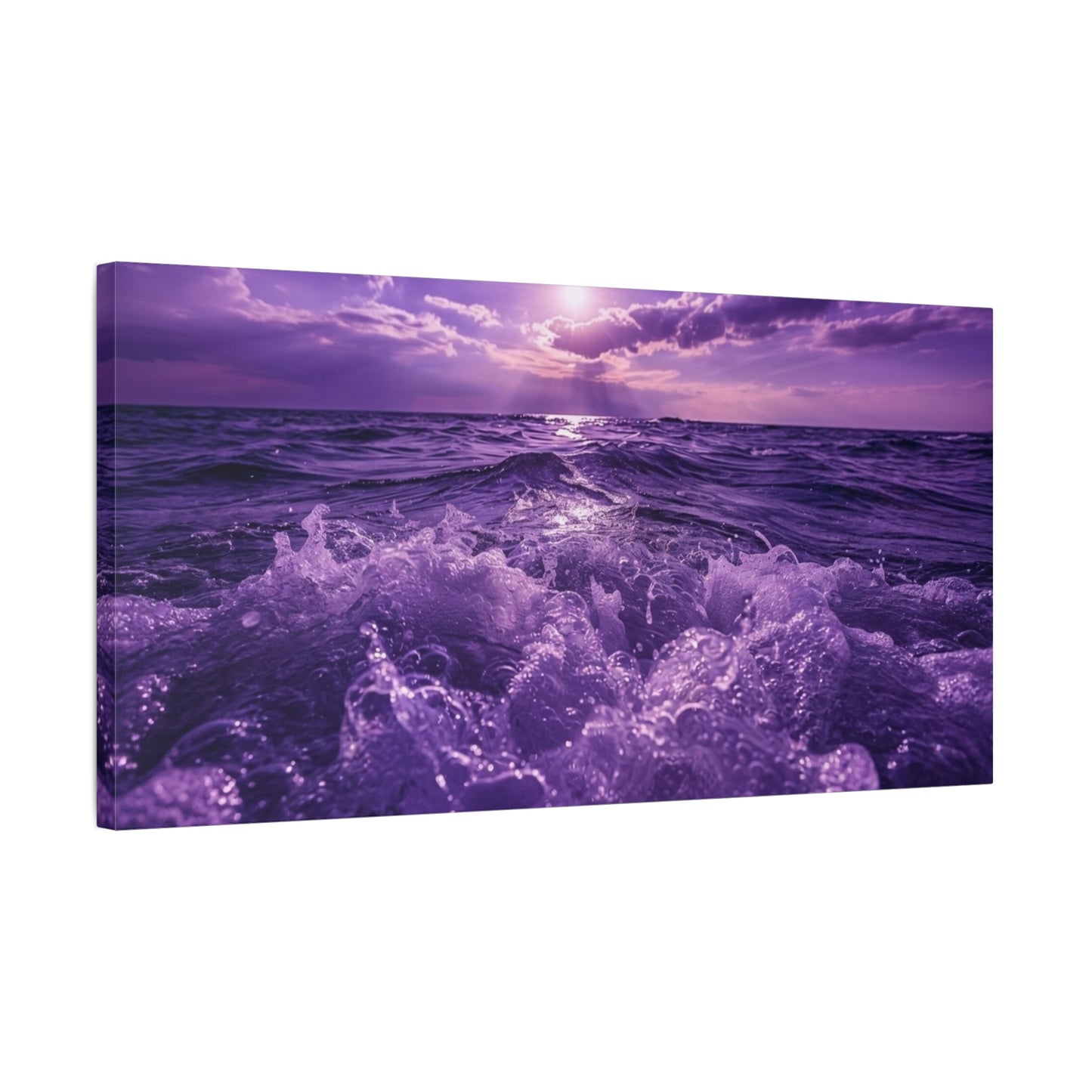 Romantic Purple Ocean Sunrise Matte Canvas Wall Art — Stretched 1.25"
