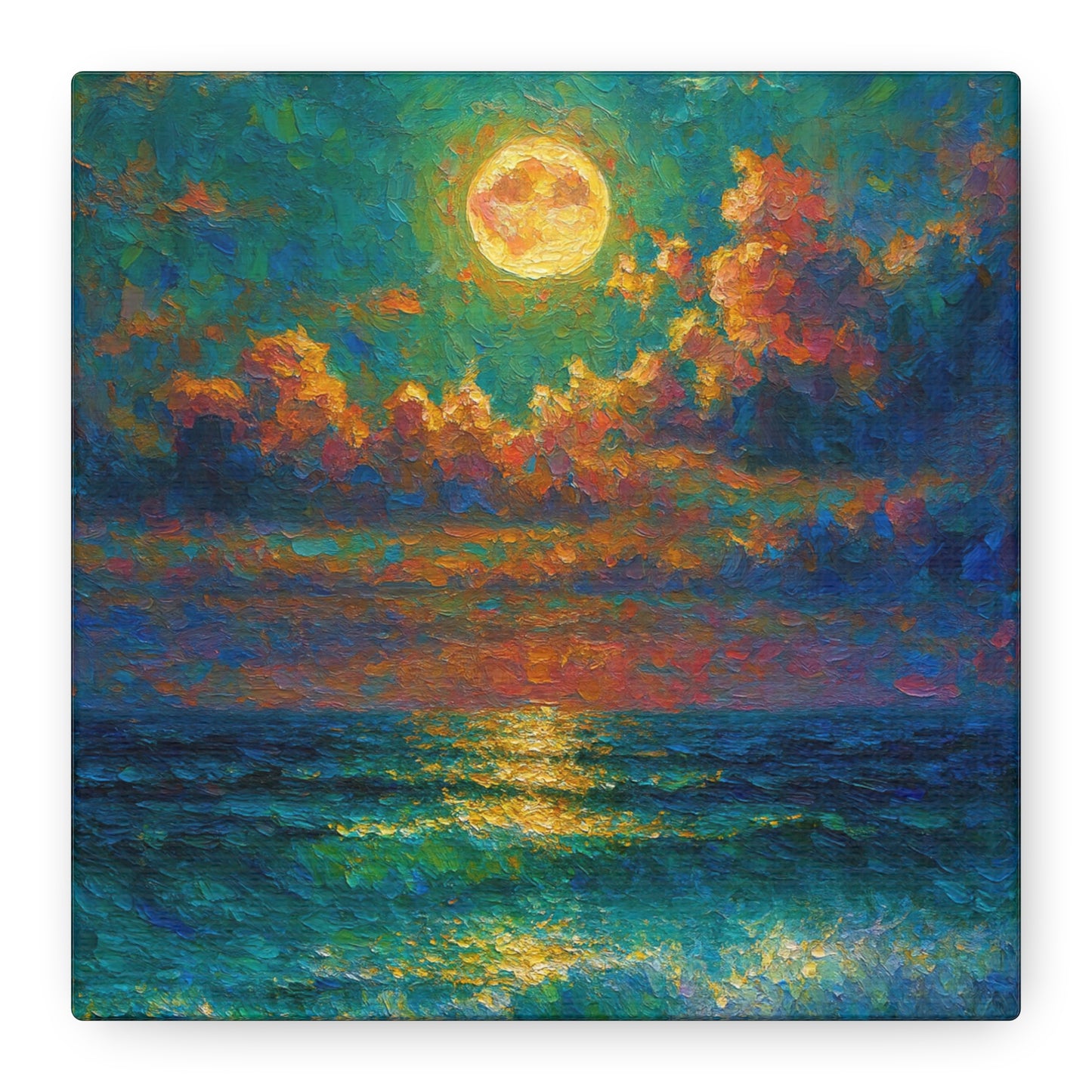 Calming Coastal Sunset Canvas - Peaceful Ocean Moonlight Wall Art for Bedroom