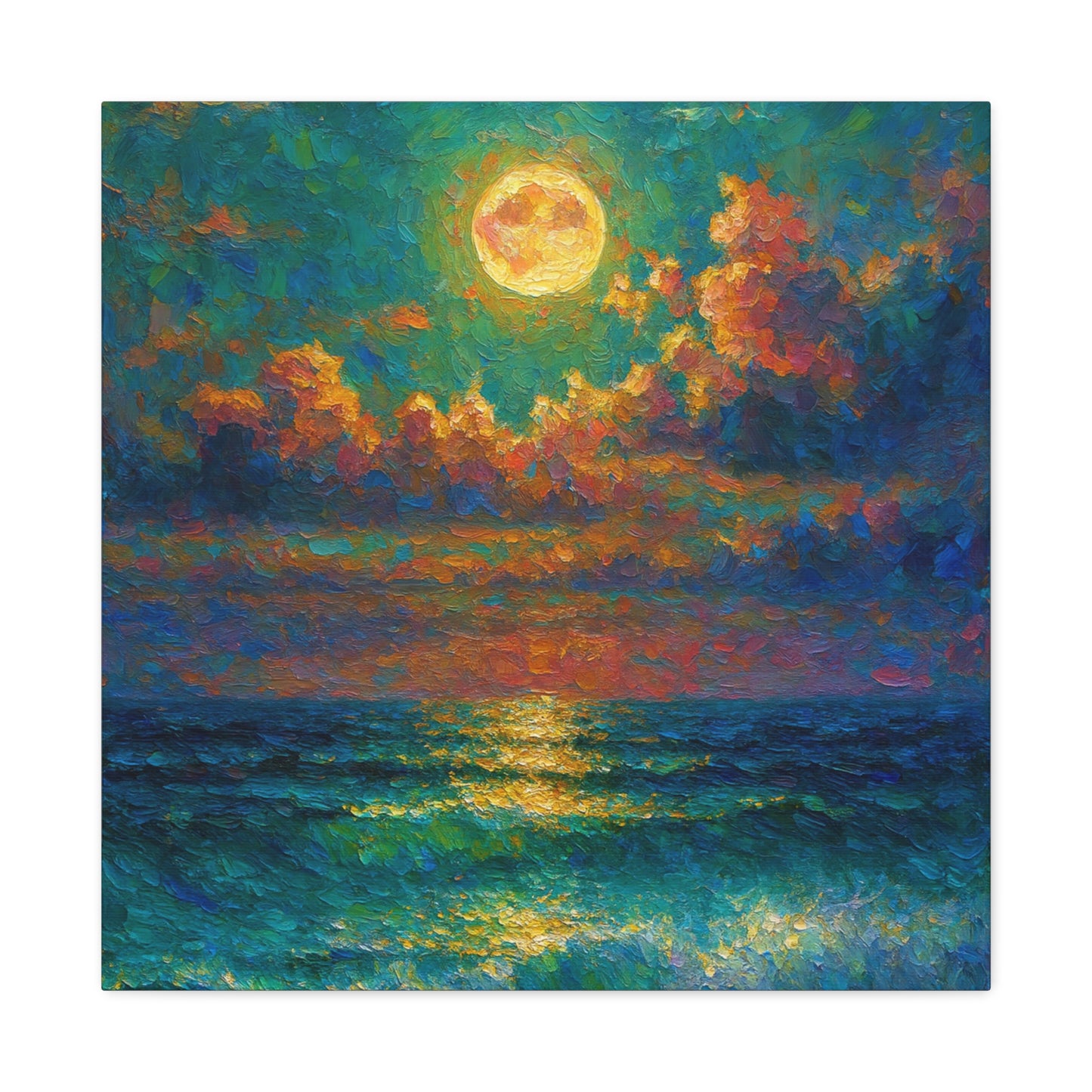 Calming Coastal Sunset Canvas - Peaceful Ocean Moonlight Wall Art for Bedroom