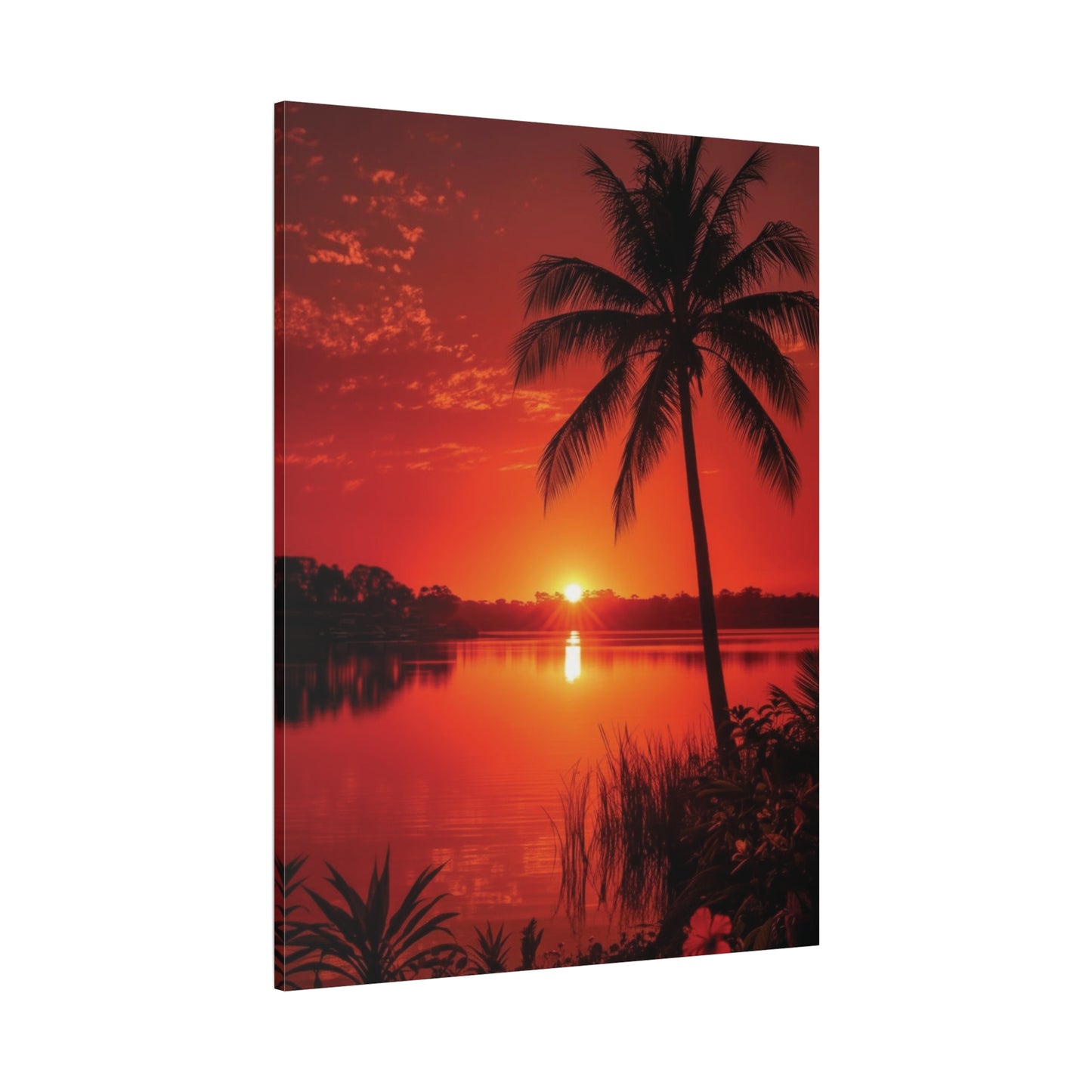 Coastal Red sunset over Ocean Canvas Wall Art - Matte Print