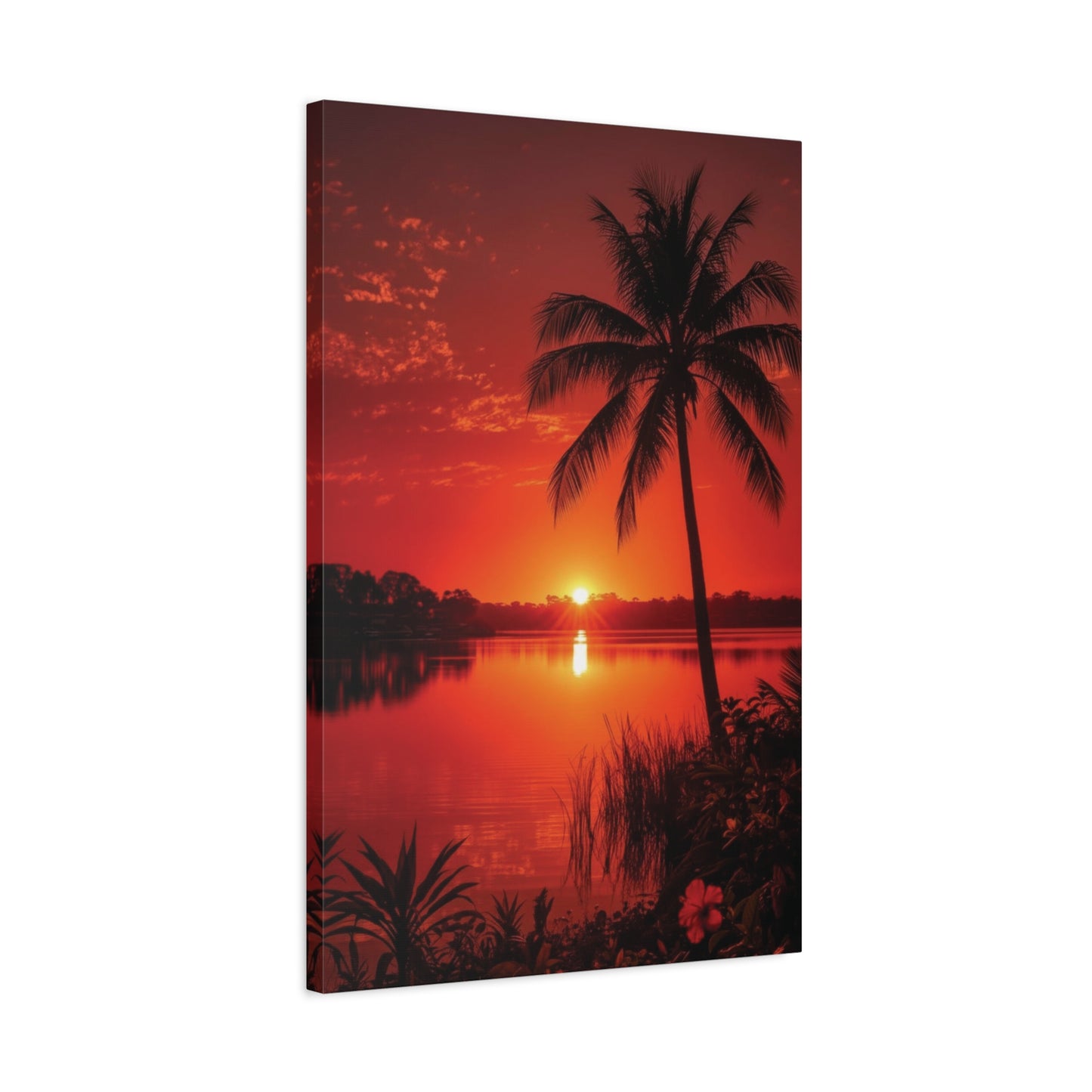 Coastal Red sunset over Ocean Canvas Wall Art - Matte Print