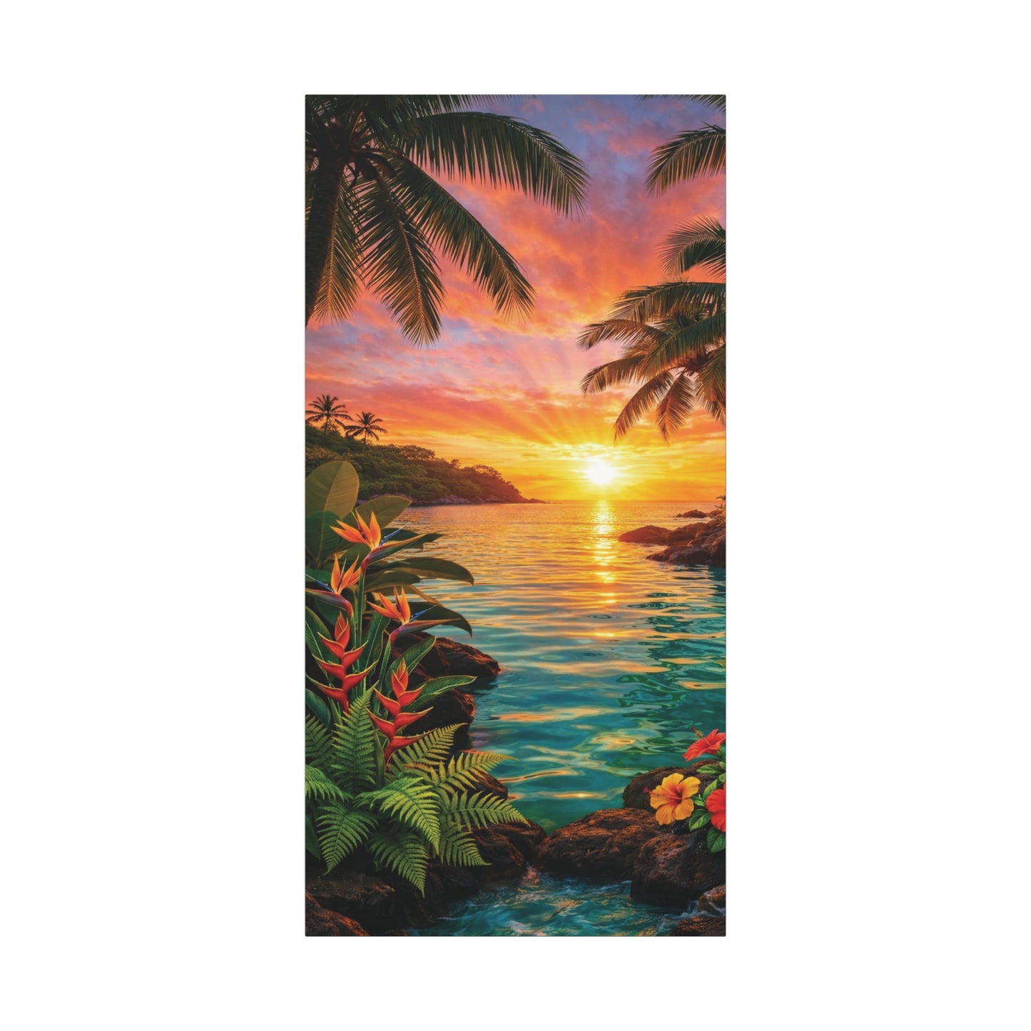 Tropical Sunrise over ocean Canvas Wall Art -  Matte Stretched Print