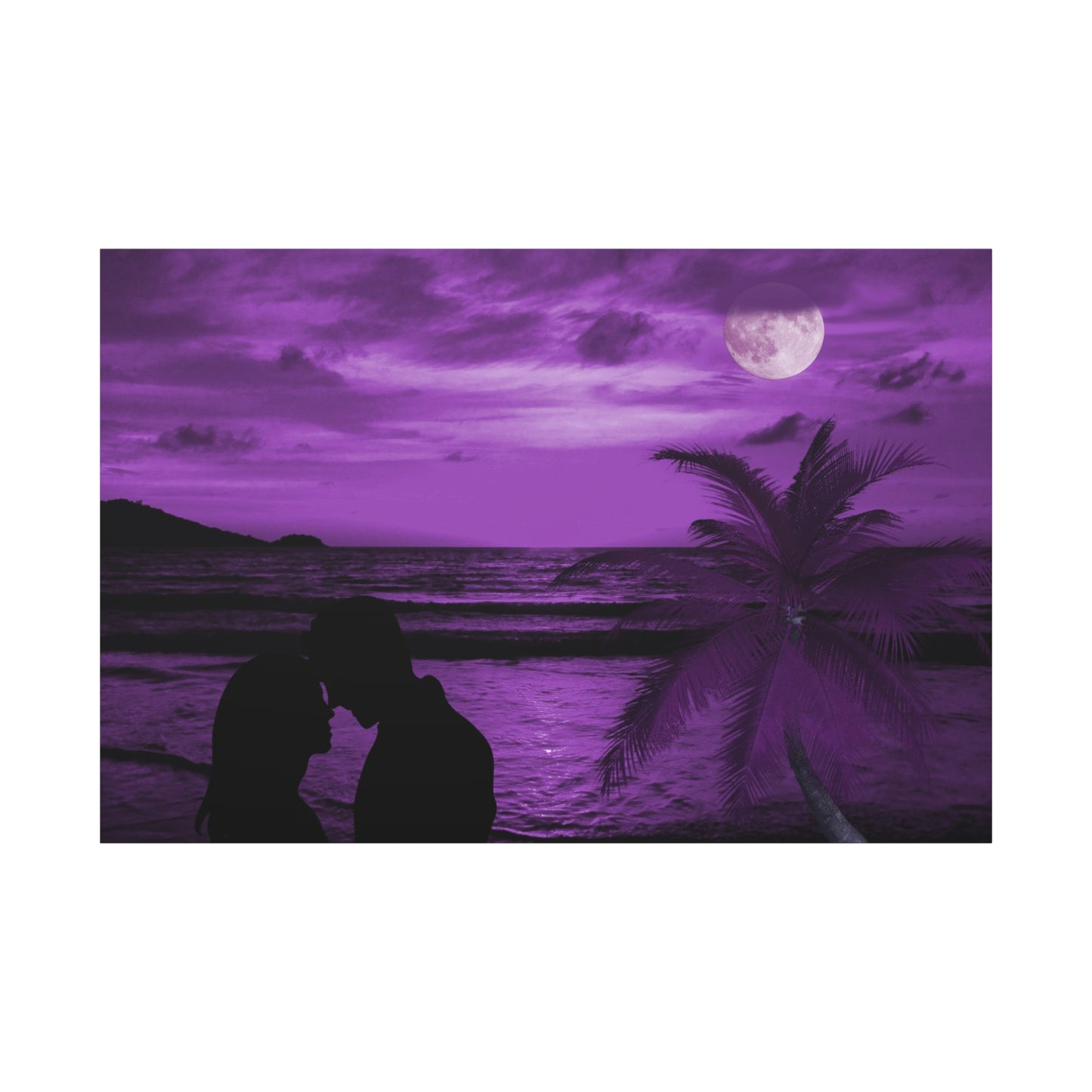 Romantic Beach Canvas - Purple Moonlight Couples Wall Art for Bedroom