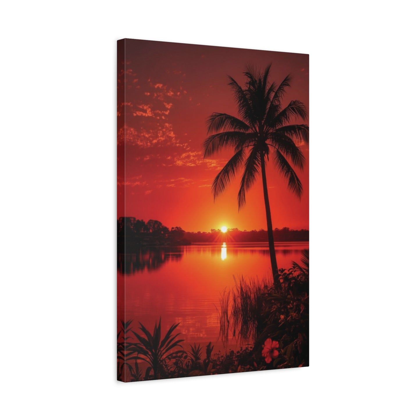 Coastal Red sunset over Ocean Canvas Wall Art - Matte Print