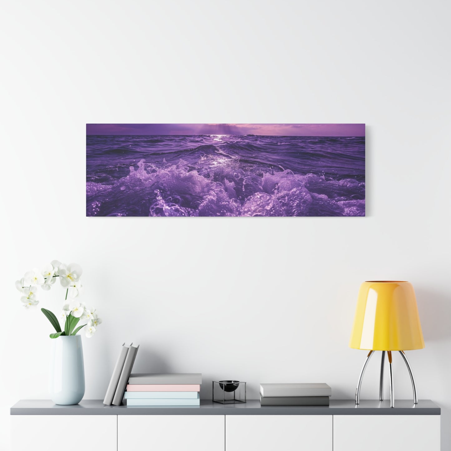Romantic Purple Ocean Sunrise Matte Canvas Wall Art — Stretched 1.25"