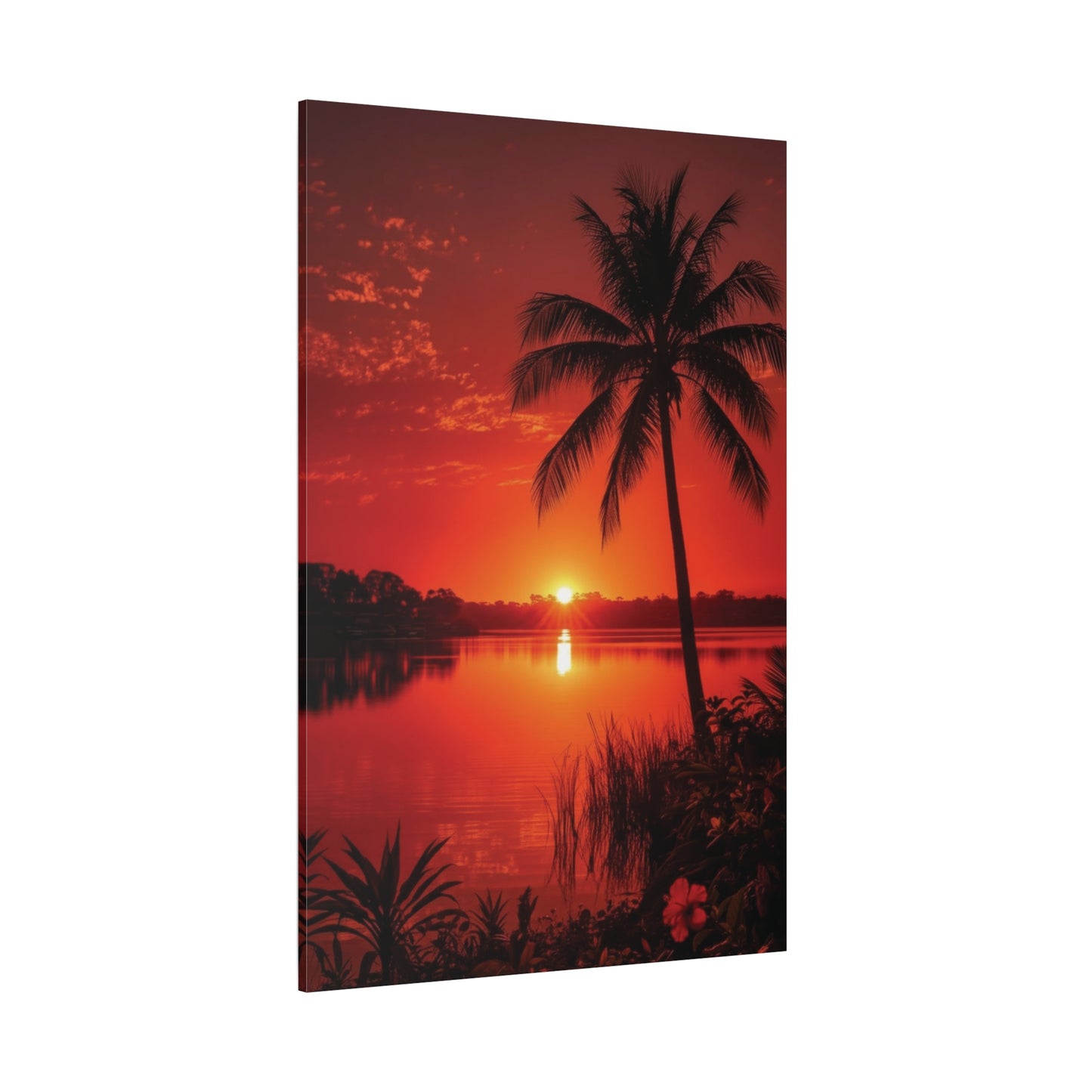 Coastal Red sunset over Ocean Canvas Wall Art - Matte Print