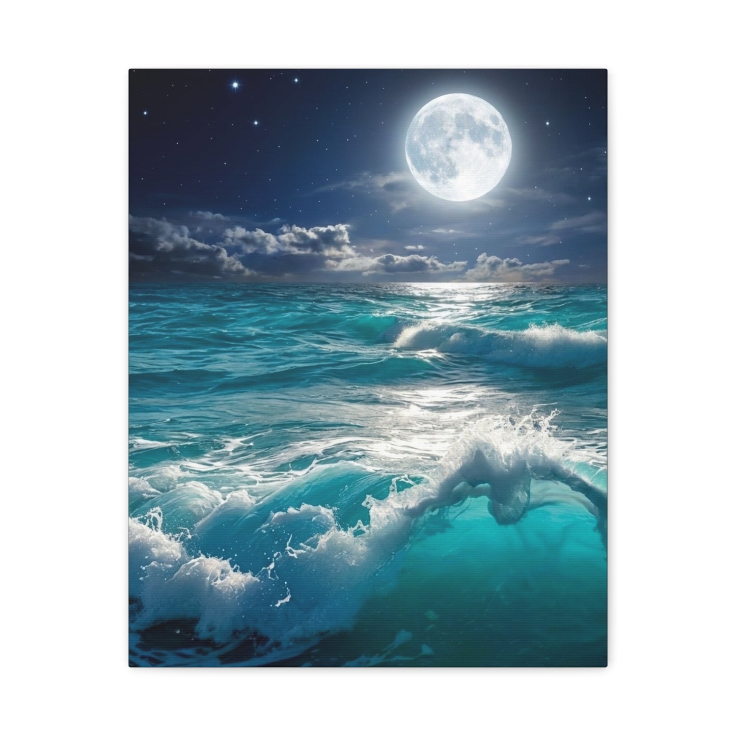 Tranquil Ocean Moonlight Canvas - Calming Blue Waves Wall Art for Bedroom