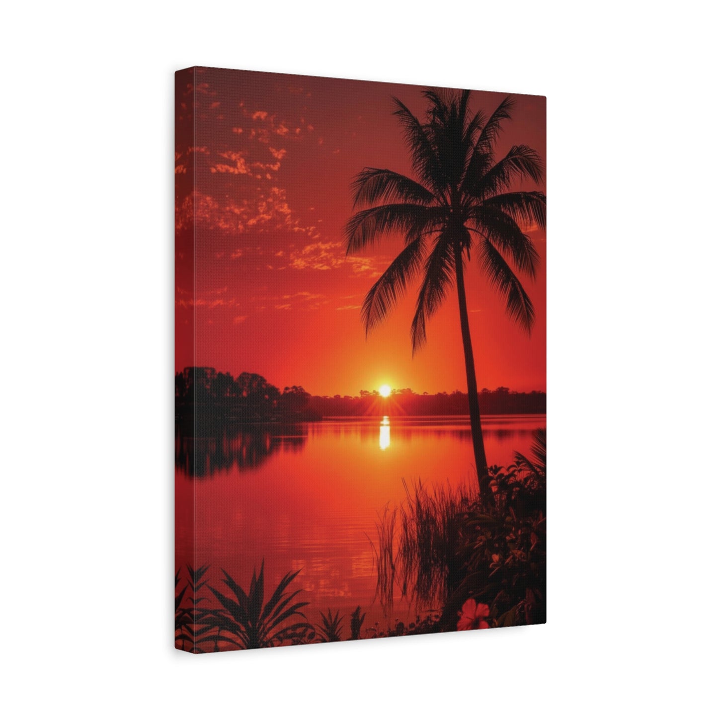 Coastal Red sunset over Ocean Canvas Wall Art - Matte Print