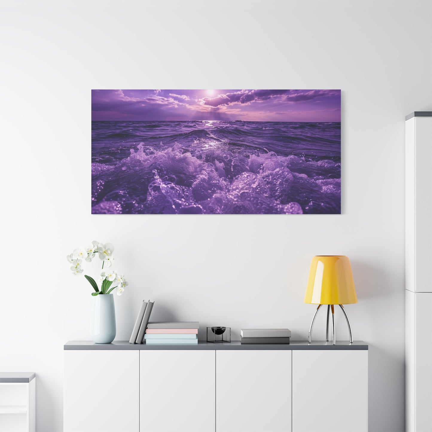 Romantic Purple Ocean Sunrise Matte Canvas Wall Art — Stretched 1.25"